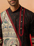 Vastramay Men Black Cotton High Neck Digital Print Kurta